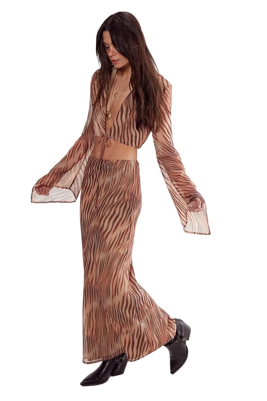 Nasty Gal Womens Chiffon Blurred Zebra Print Maxi Skirt