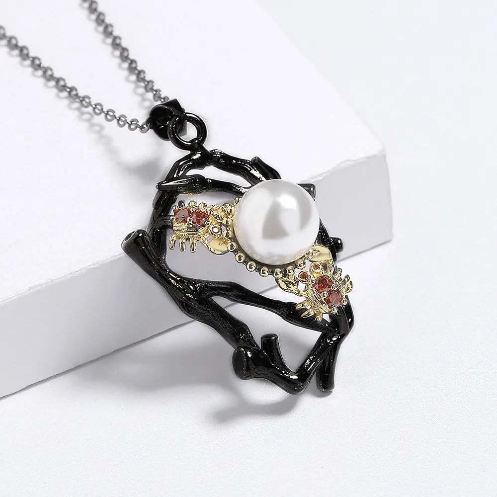 Collar de Cadena para Mujer con Colgante de Perlas con Incrustaciones Negras y bicolores Hecho en China