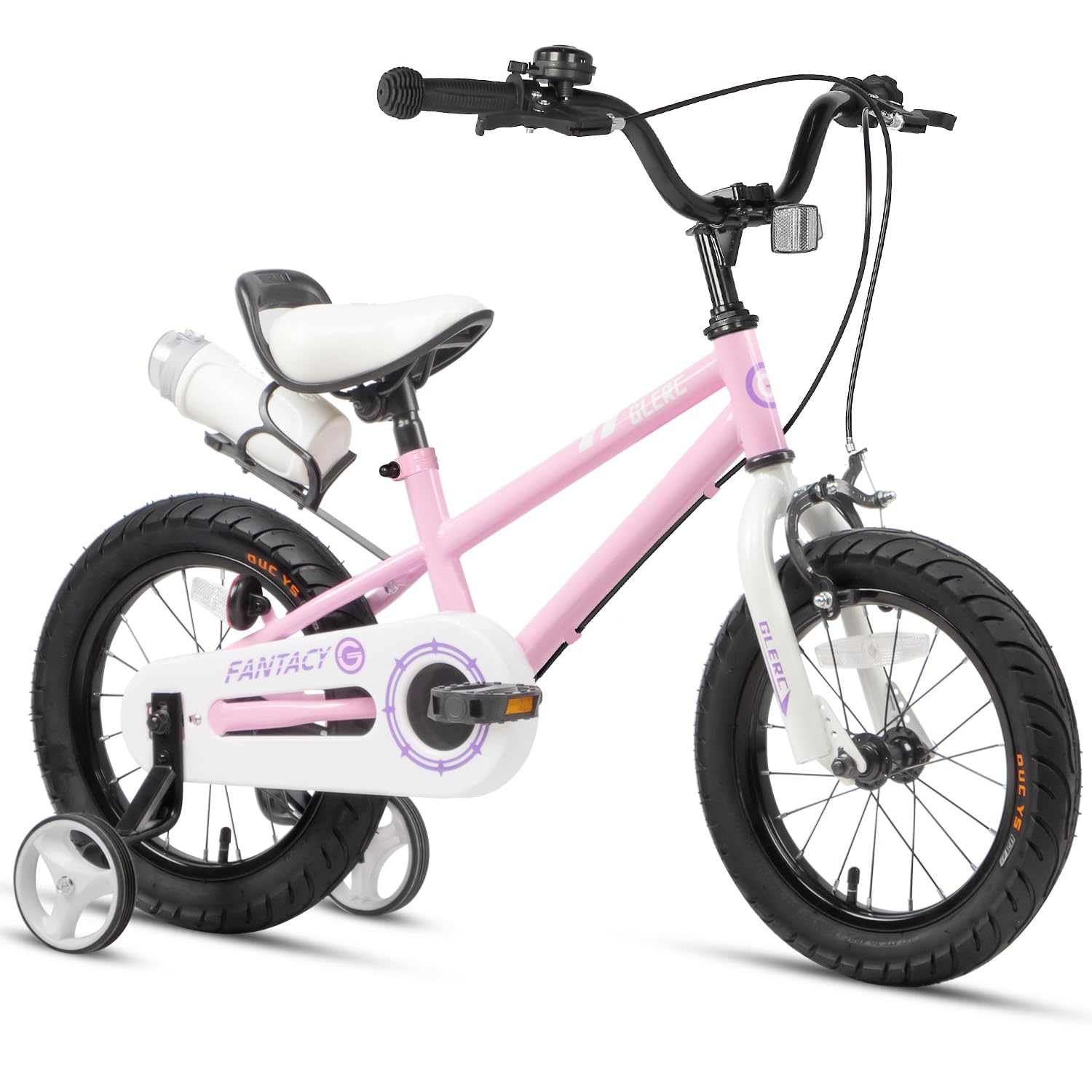 Glerc Fantacy Kids Bike 16 Inch Boys Girls Bicycle for Age 5 6 7 8 Year Old with Stabilisers & Bottle Cage for Birthday Gift,Pink