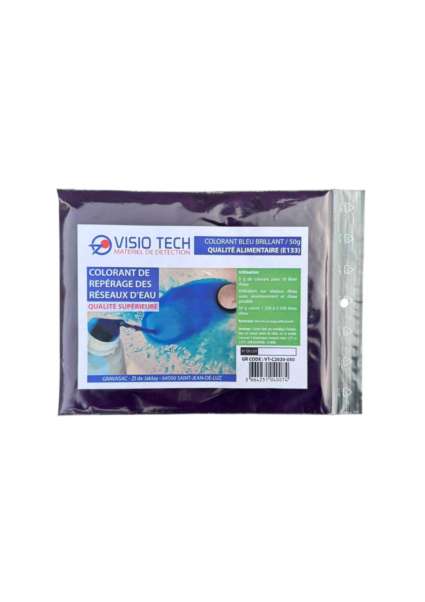 Colorant de repérage Bleu 50 g – Poudre Soluble dans l’Eau pour Recherche de Fuite, traçage de réseaux & usée – Colorant Haute visibilité pour canalisation & Tests d’étanchéité