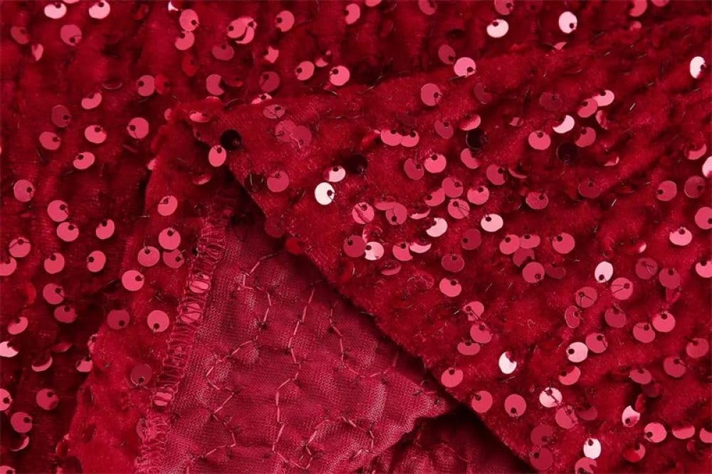 SWEPER Jupe Courte Femme - Jupe Rouge À Paillettes pour Femmes, Jupe De Luxe Élégante, Taille Élastique, Slim, Brillante, Ligne A, Cheville