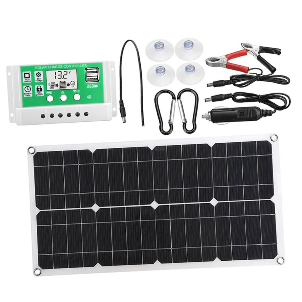 Panel Solar Plegable 25w 18v de Silicio Monocristalino Negro | 1 Juego, Protección Inversa, Portátil, para Hiking y Montañismo, Kit Fotovoltaico Control 30a