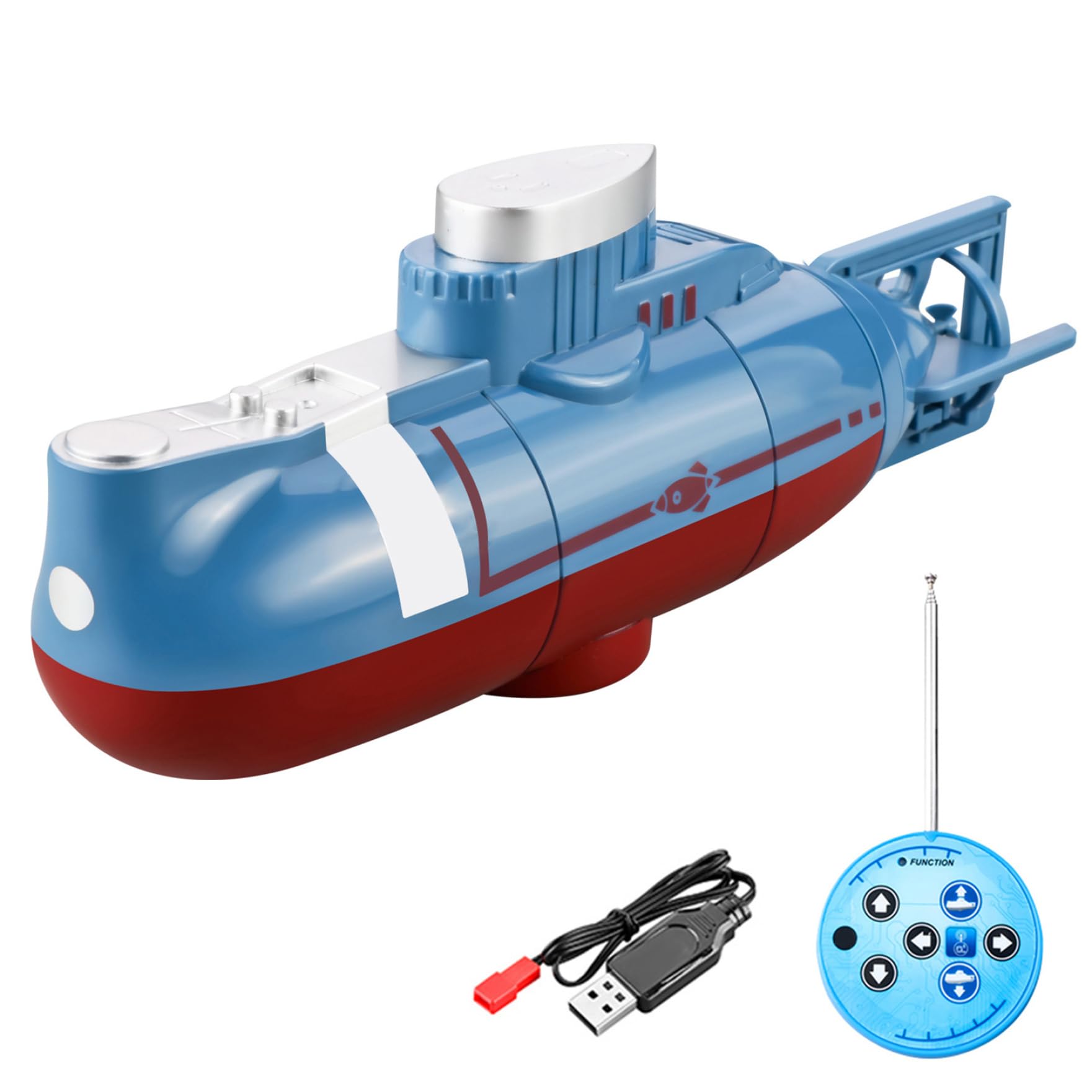 Sottomarino telecomandato Simulazione impermeabile Sottomarino Giocattolo RC multidirezionale USB ricaricabile per piscine Serbatoio d'acqua Giocattolo blu Telecomando