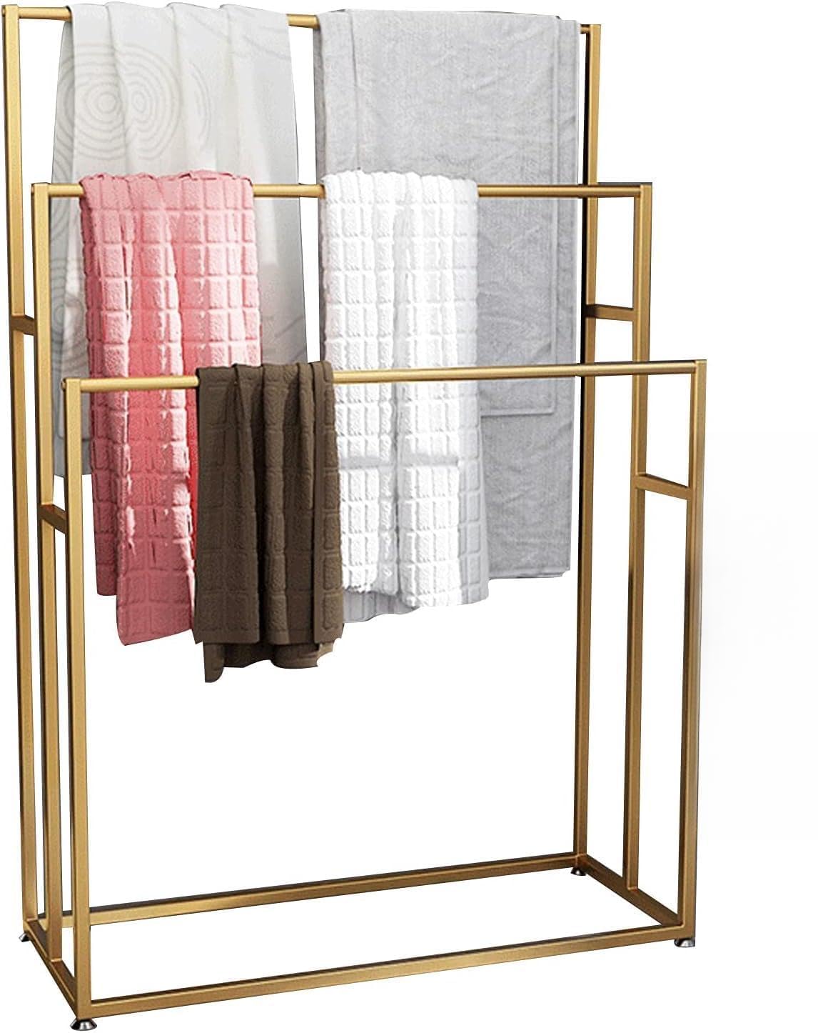 Toallero de metal de 3 niveles con diseño que ahorra espacio para baño