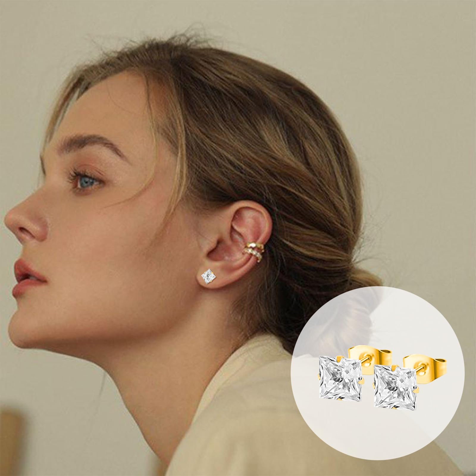 NEWITIN 24 Pairs Stainless Steel Earrings for Men Hypoallergenic Inlaid Cubic Zirconia Studs Hoop Earring Cross Dangle Earrings Unisex Punk Stud Earring for Women Men