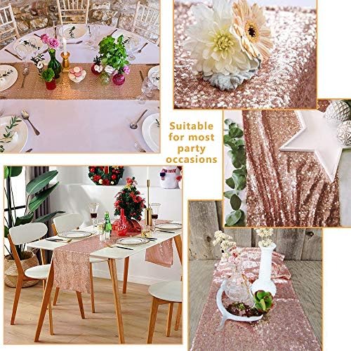Pesonlook 4 Packs Party Table Cloths Rectangle Tables Table Covers for Parties Sequin Table Runner Rose Gold Disposable Tablecloths Rose Gold Event Party Supplies Fabric Decorations For Holiday
