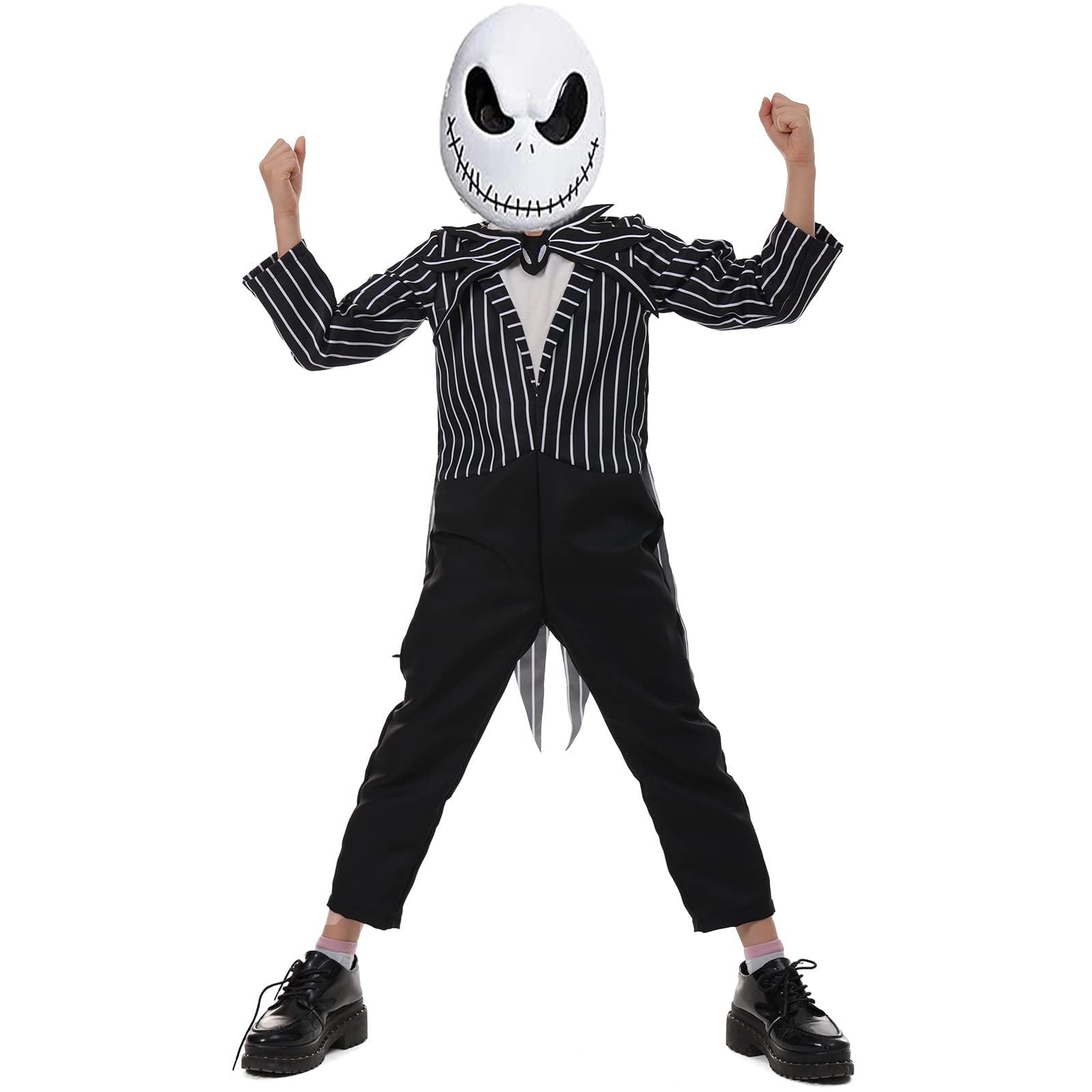 Applysu Jack Skellington Costume Kids with Mask Jack The Skeleton Costume Boys Halloween Black and White Stripes Cosplay Props - Image 3