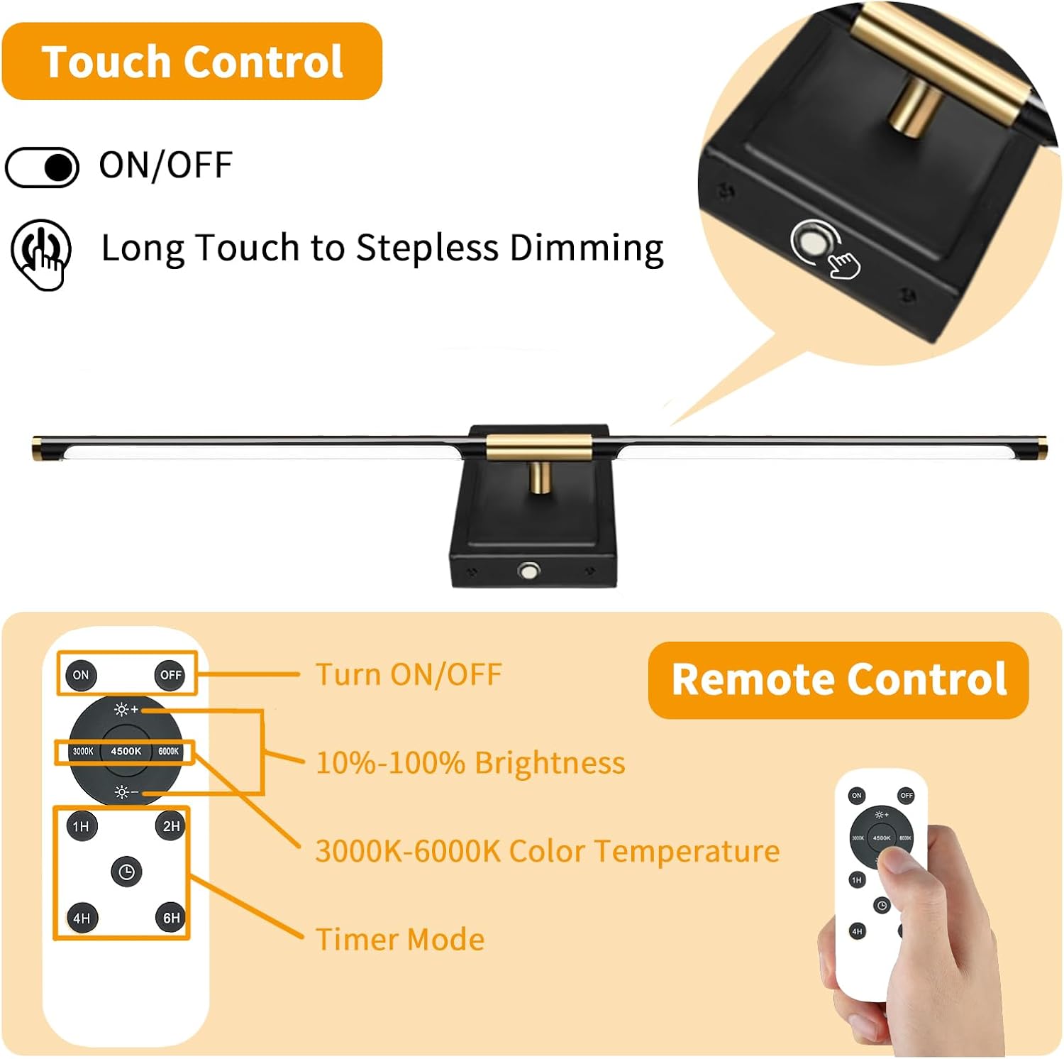 Wall Sconces Set of 2 Battery Operated, 8000mAh USB Rechargeable Wall Sconce with Remote Control, 360°Rotate Dimmable 3000K-6000K LED Dimmable Picture Lamp for Living Room, Bedroom, Hallway (32inch)