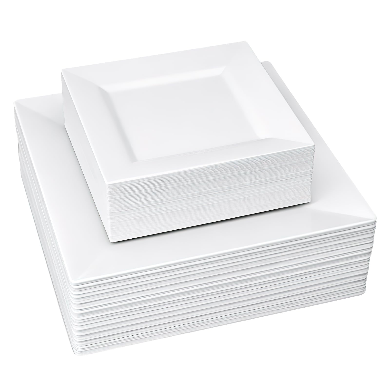 PQHIQ 100 Piece White Square Plastic Dinner and Dessert Plates