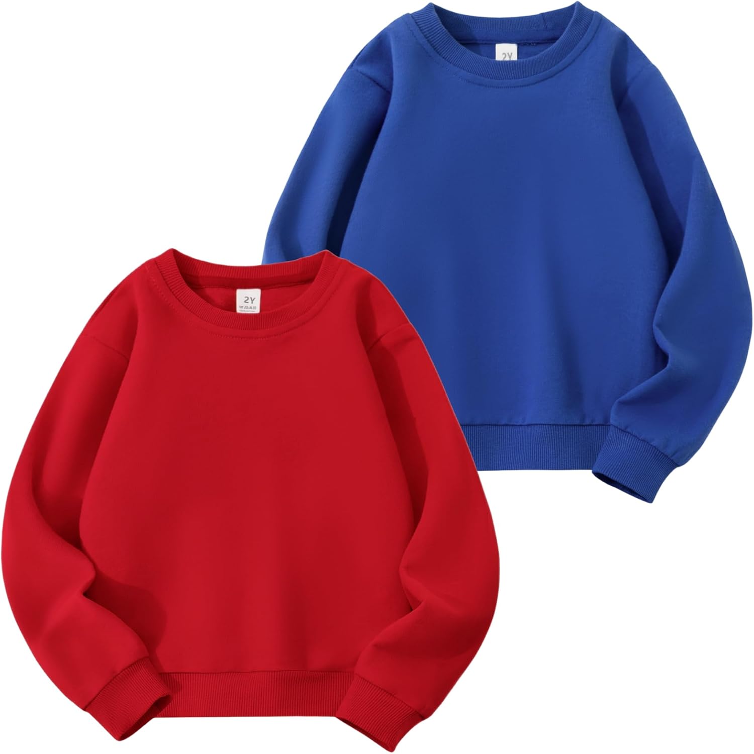 2 Pack Kids Cotton Sweatshirt Basic Thin Long Sleeve Crewneck Pullover for Toddler Boys and Girls Tops