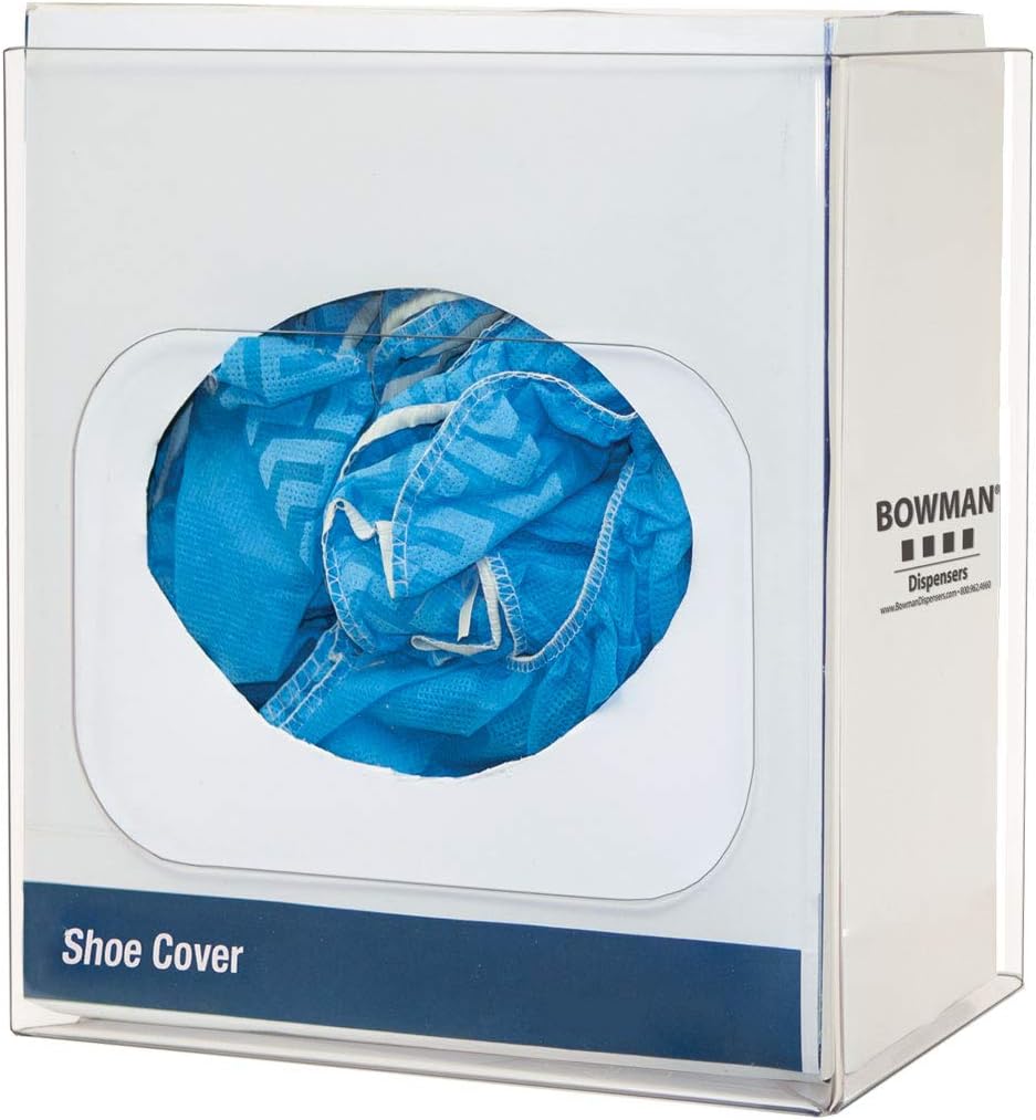 Protective Wear Dispenser - Shoe Cover Holds one Box of Shoe Covers Keyholes for Wall mounting Clear PETG Plastic Made in The USA Dims: 6.98"L x 10.51"W x 10.35"H
