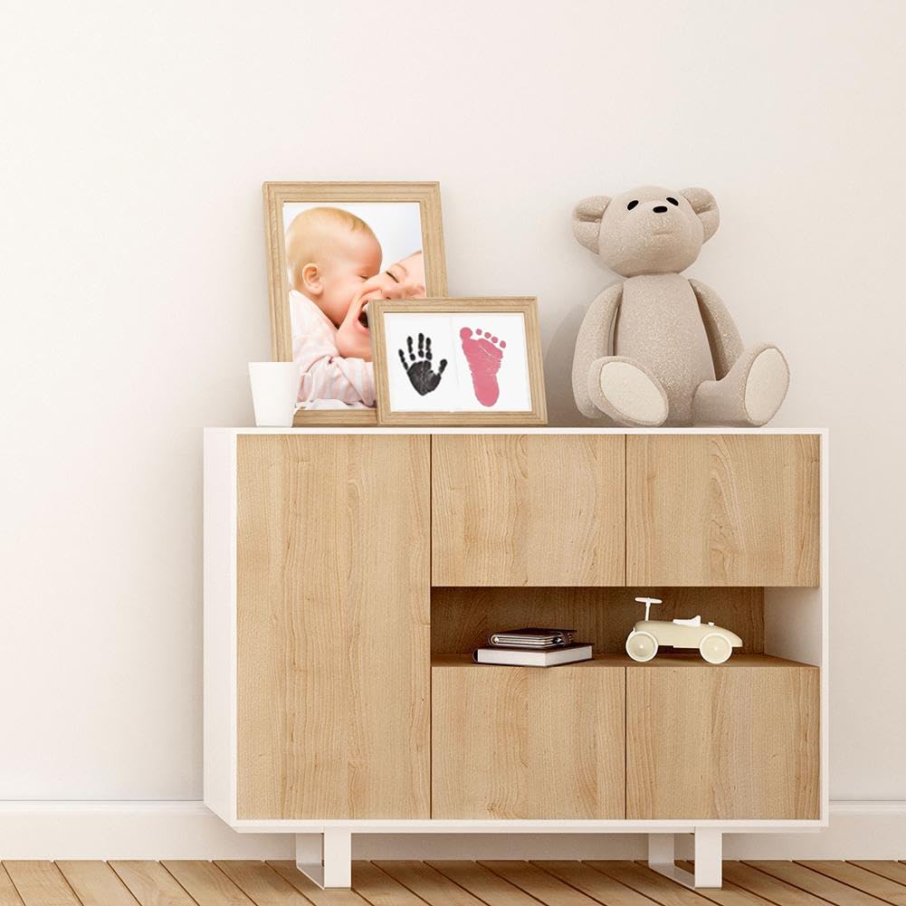 Paquete de 2 almohadillas de tinta grandes sin tinta para manos y pies, almohadilla de tinta táctil limpia para kit de huellas de mascotas (1 almohadilla de tinta negra y 1 rosa, 4 tarjetas de
