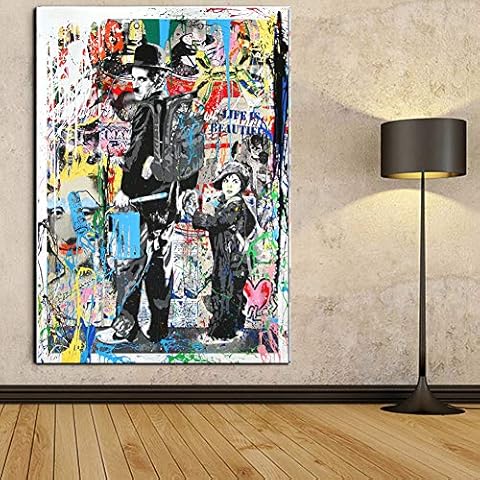 Faicai Art Modern Pop Art Banksy Canvas Painting Graffiti Art Prints Colorful Famous People The Kid Canvas Painting Modern Wall Art Posters Living Kids Room Decor Home Decorations Framed 28"x40" Cover