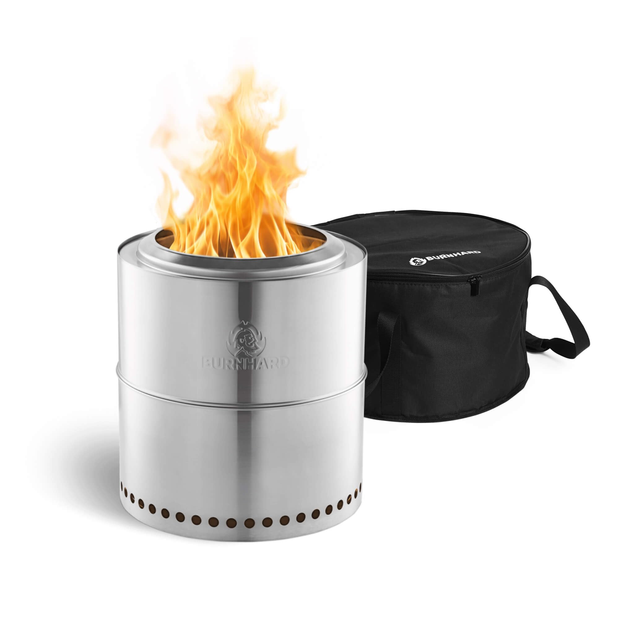 BURNHARD® Feuerschale Edelstahl 36 cm, raucharm, inkl. Transporttasche | Feuertonne, Feuerkorb, raucharme Sekundär-Verbrennung, langlebig & mobil für Garten, Terrasse & Balkon
