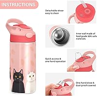 Vista 5 de GOODOLD Cute Cat - Botella de agua para niños, botellas de agua aisladas de acero inoxidable con tapa con popote, 12 onzas, sin BPA, a prueba