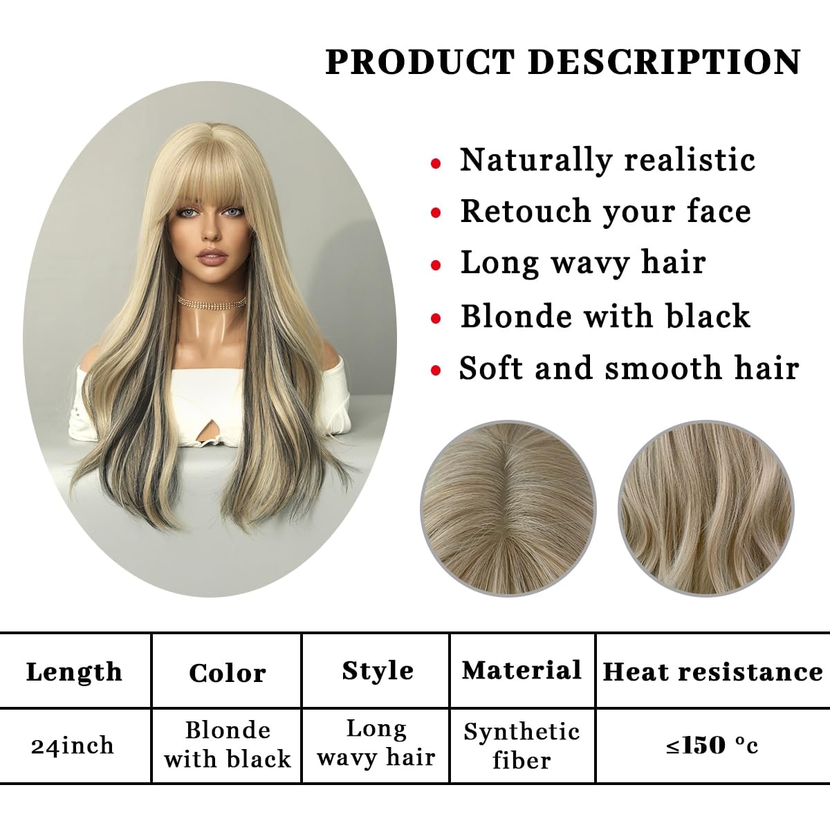 Peruki damskie Długie kręcone peruki syntetyczne Blond z czarnymi naturalnymi włosami Peruki z środkową częścią dla kobiet Do codziennego cosplayu Peruki z,
