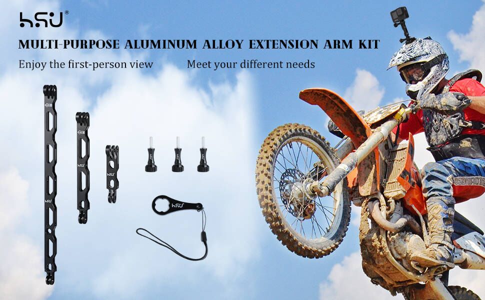 HSU Bras D'Extension Pour GoPro - 3 Tailles (7.6cm, 13.5cm, 20cm) - Aluminium - Hero 12/11/10/9/8/7/6/5/4/3