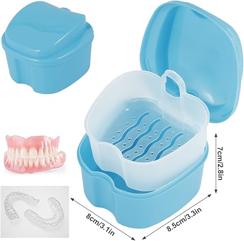 Miniatura 6 de Estuche de dentadura postiza caja de baño Caja de almacenamiento de dientes falsos con cesta de enjuague Estuche portátil de almacenamiento de