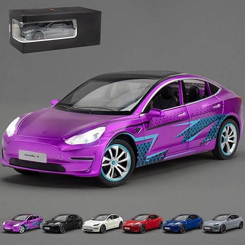 Coches de juguete a escala 124 compatibles con el modelo 3, autos de metal fundido a presión con luzsonido, juguetes de auto para niños y niñas de 3