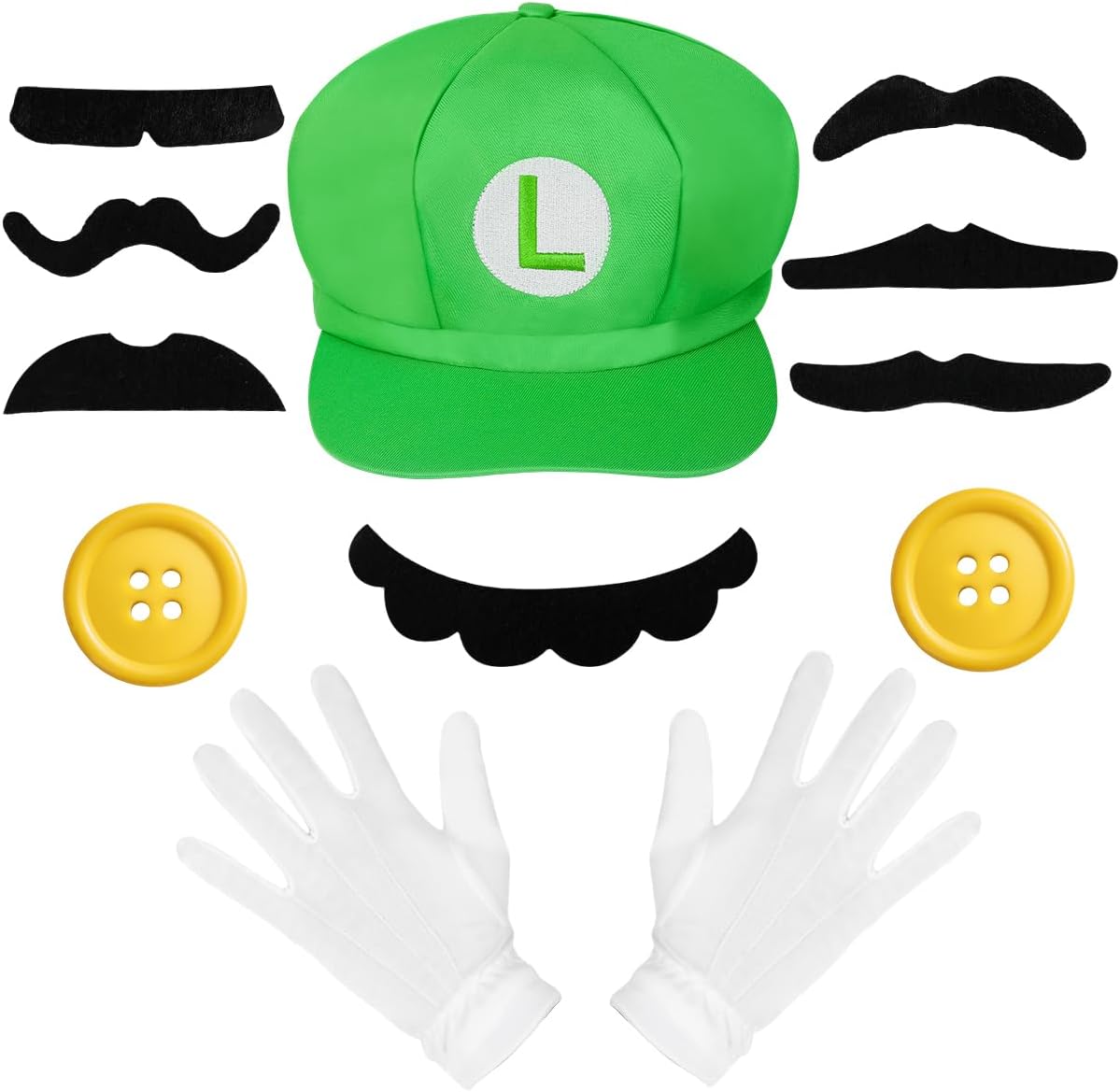 Men Caps Set with Faux Mustaches Gloves Party Cosplay Accessories Halloween Costume