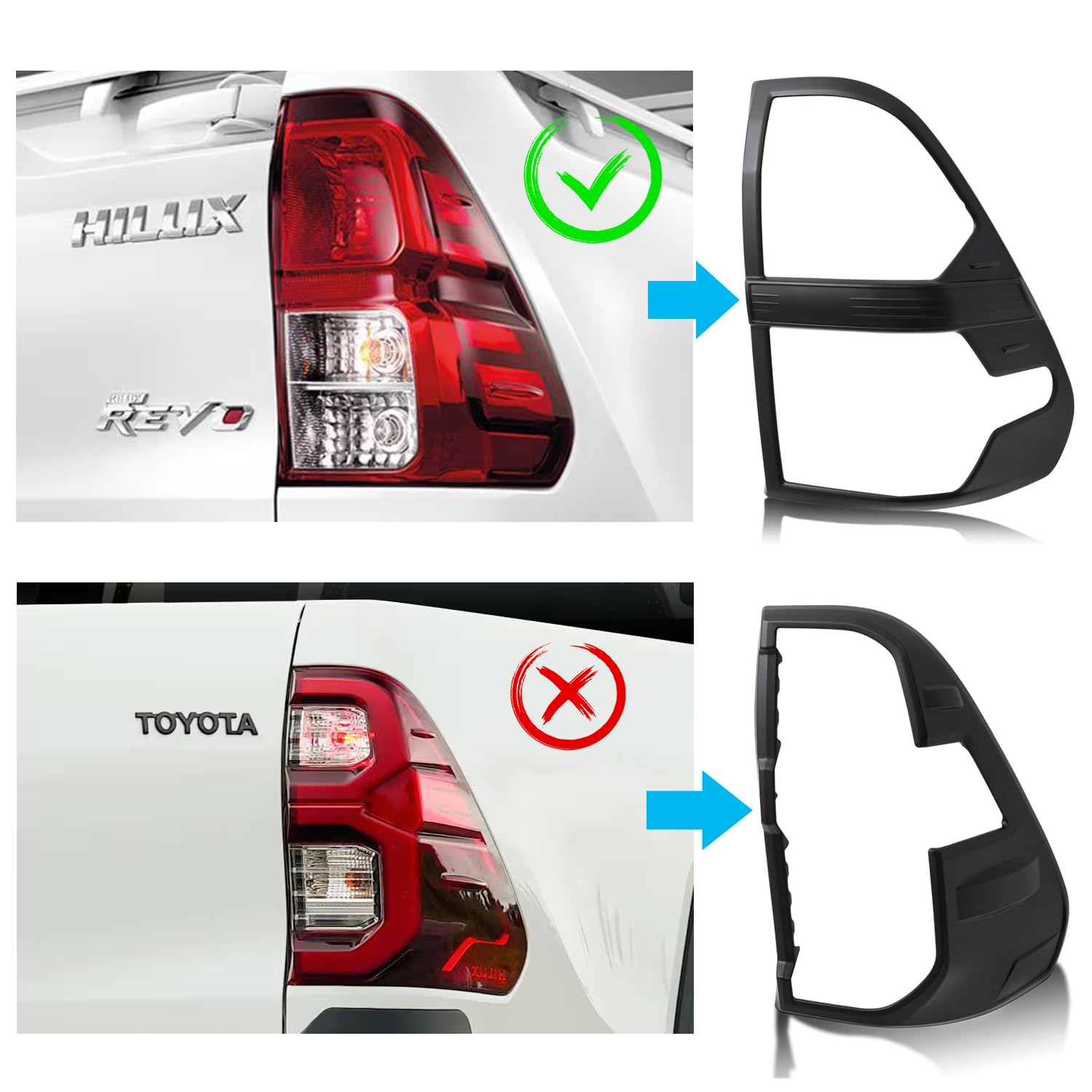 Funda de luz trasera para Toyota Hilux 2015-2020 y 2021-2024 Modelo base Hilux AN110 AN120 AN130 Invincible Revo Rocco ABS Borde de luz