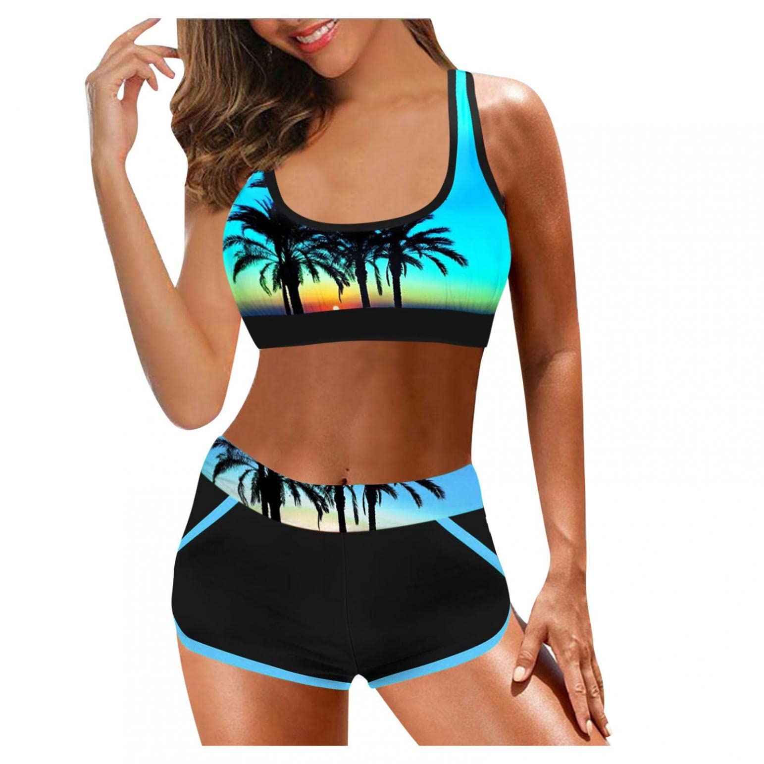 Sheey Verano Bikinis Mujer Dos Piezas Bañador Reductor Barriga Bañadores de Mujer Banador Biquinis Tankinis Bikini,Elegante Gasas Elasticos sin Espalda Flores Push Up Tallas Grandes Fiesta Playa