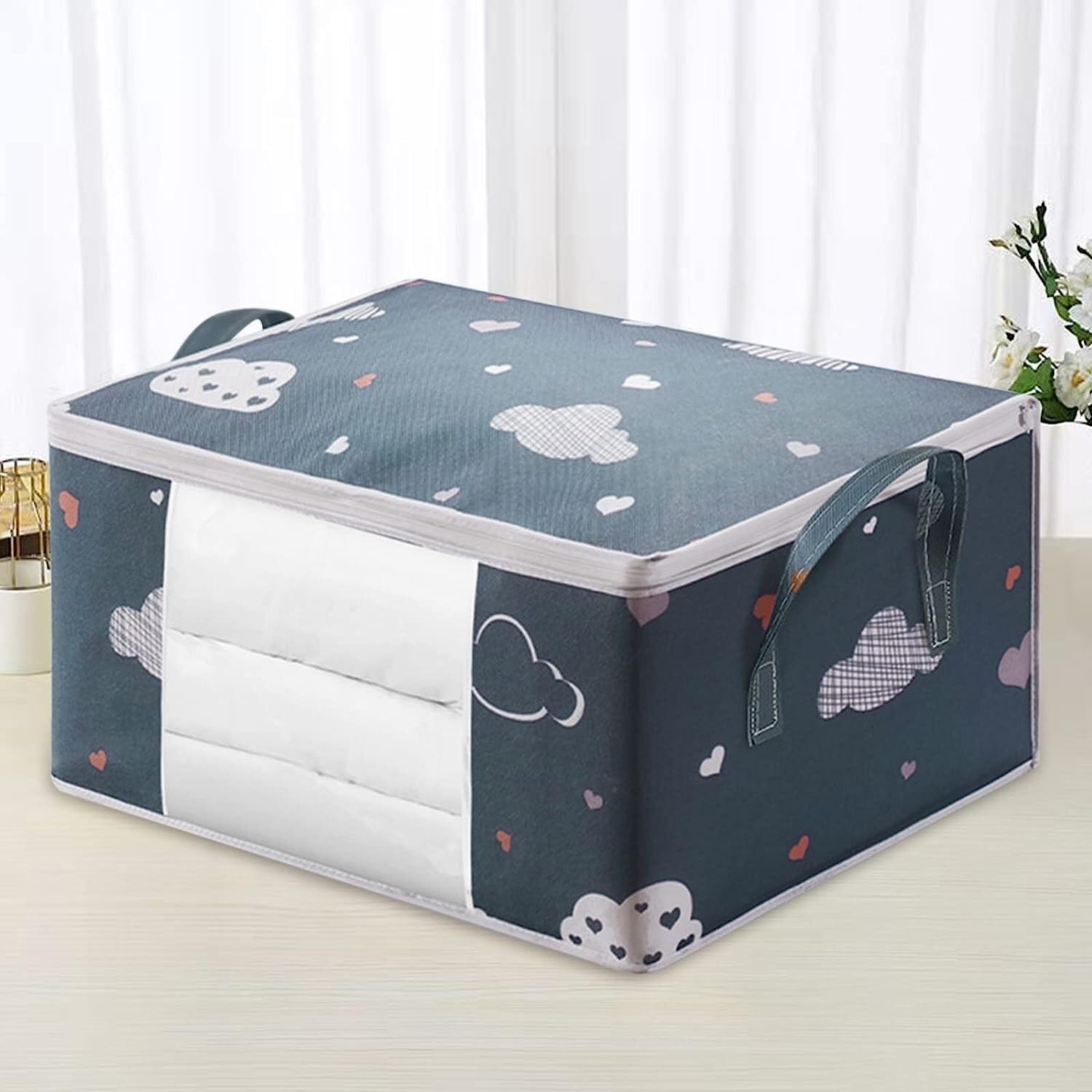 Reforzado Cajas Almacenaje Ropa Bolsa De Almacenamiento Organizadora Plegable Para Edredones Almohadas Mantas Ropa Cama Edredón Manta Apilables Organizador(B,55 * 35 * 25cm)