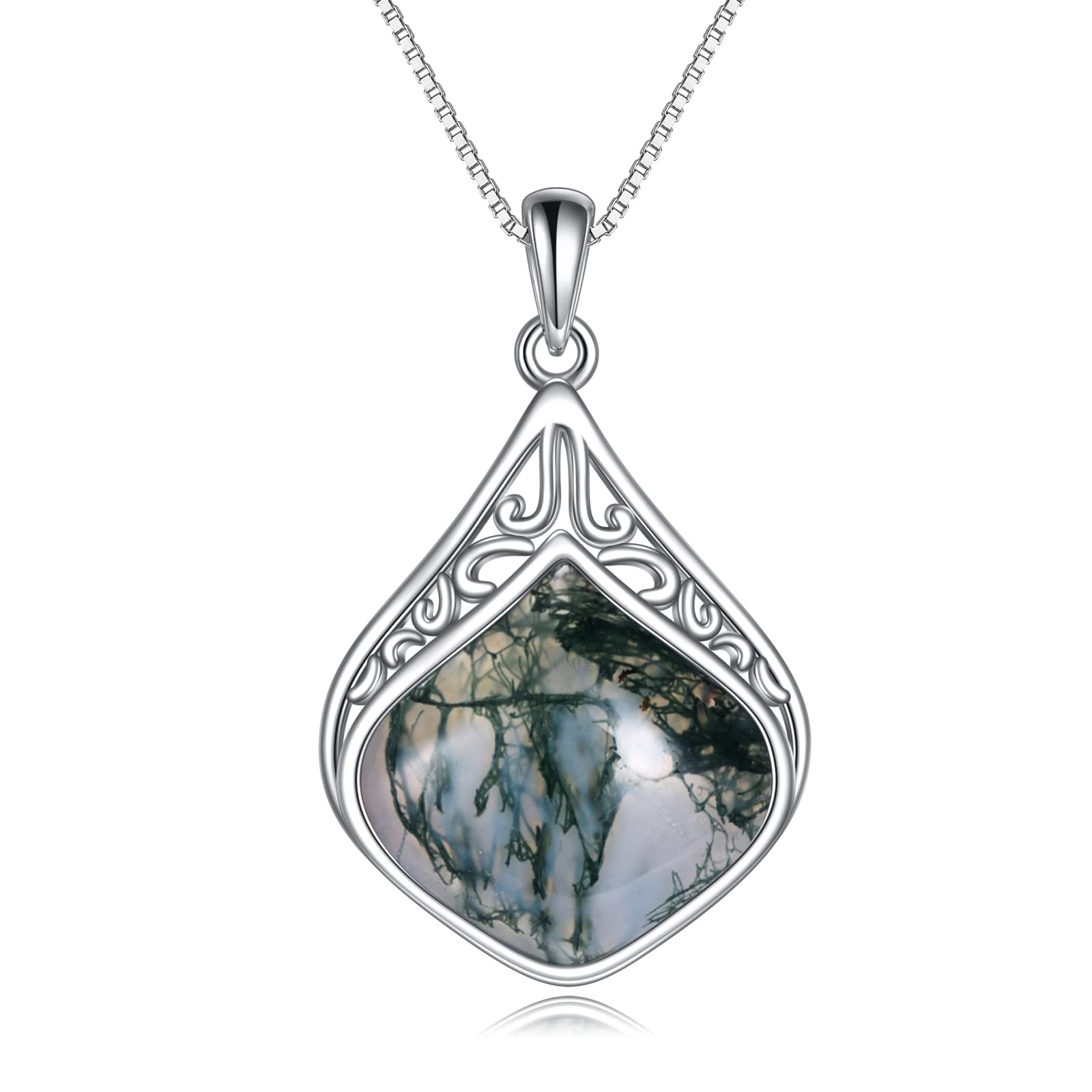Moonstone Necklace Sterling Silver Vintage Filigree Teardrop Pendant Necklace Jewellery Gifts for Women Girls