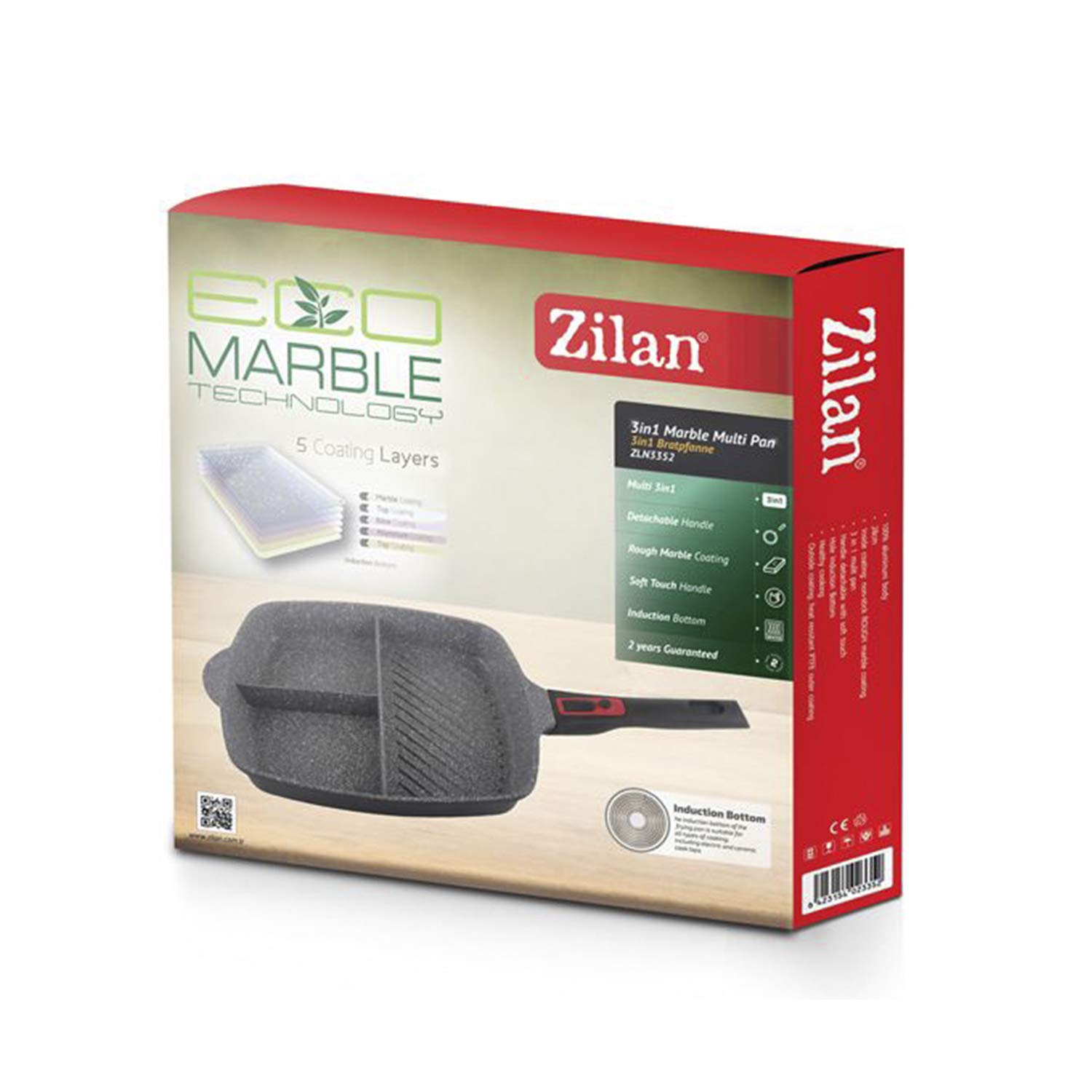 Zilan 3 in 1 Bratpfanne Quadratische Frühstückspfanne Multifunktionale Antihaft-Bratpfanne