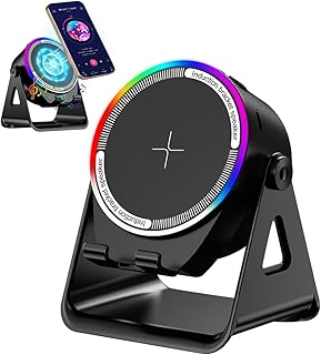 Bluetooth Speaker, 4-in-1 Wireless Induction Speaker & RGB Light Stand Multi-Functional Phone Stand Instant-Connect Stereo Sound, 360° Adjustable Holder for iPhone/Android/iPad/Samsung (Black)