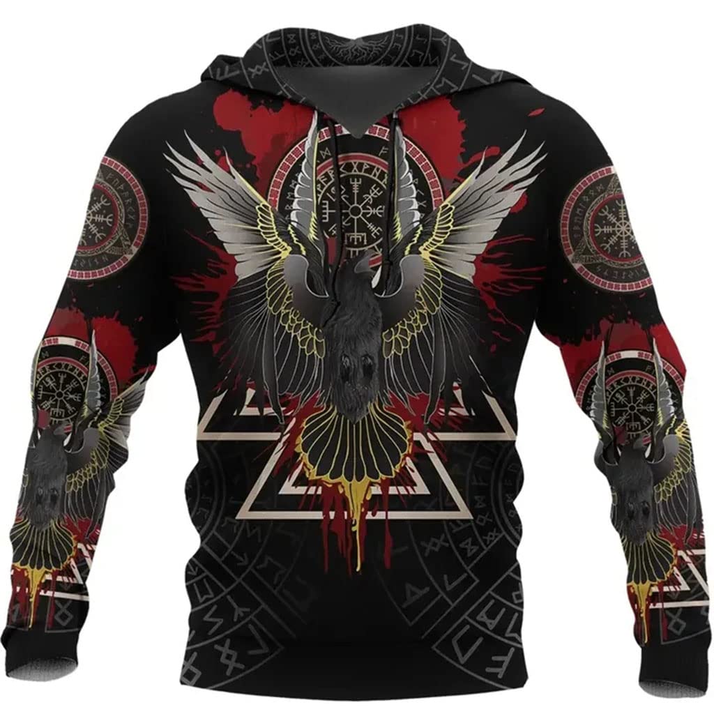 Sweat à Capuche Viking Odin - Imprimé 3D Mythologie - Unisexe, Cosplay Médiéval, Printemps/Automne - 9