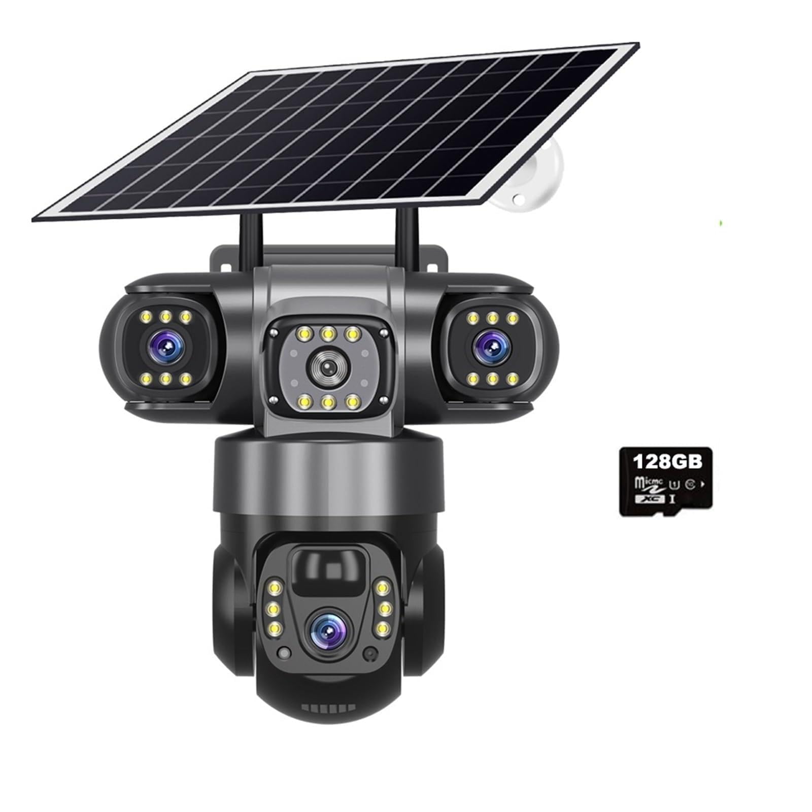 JVDDI 6MP WiFi Solar Camera Outdoor Triple Lens PIR Human Detection Night Vision PTZ Wireless IP Cameras CCTV Security Protection(WiFi Cam 128GB Card)