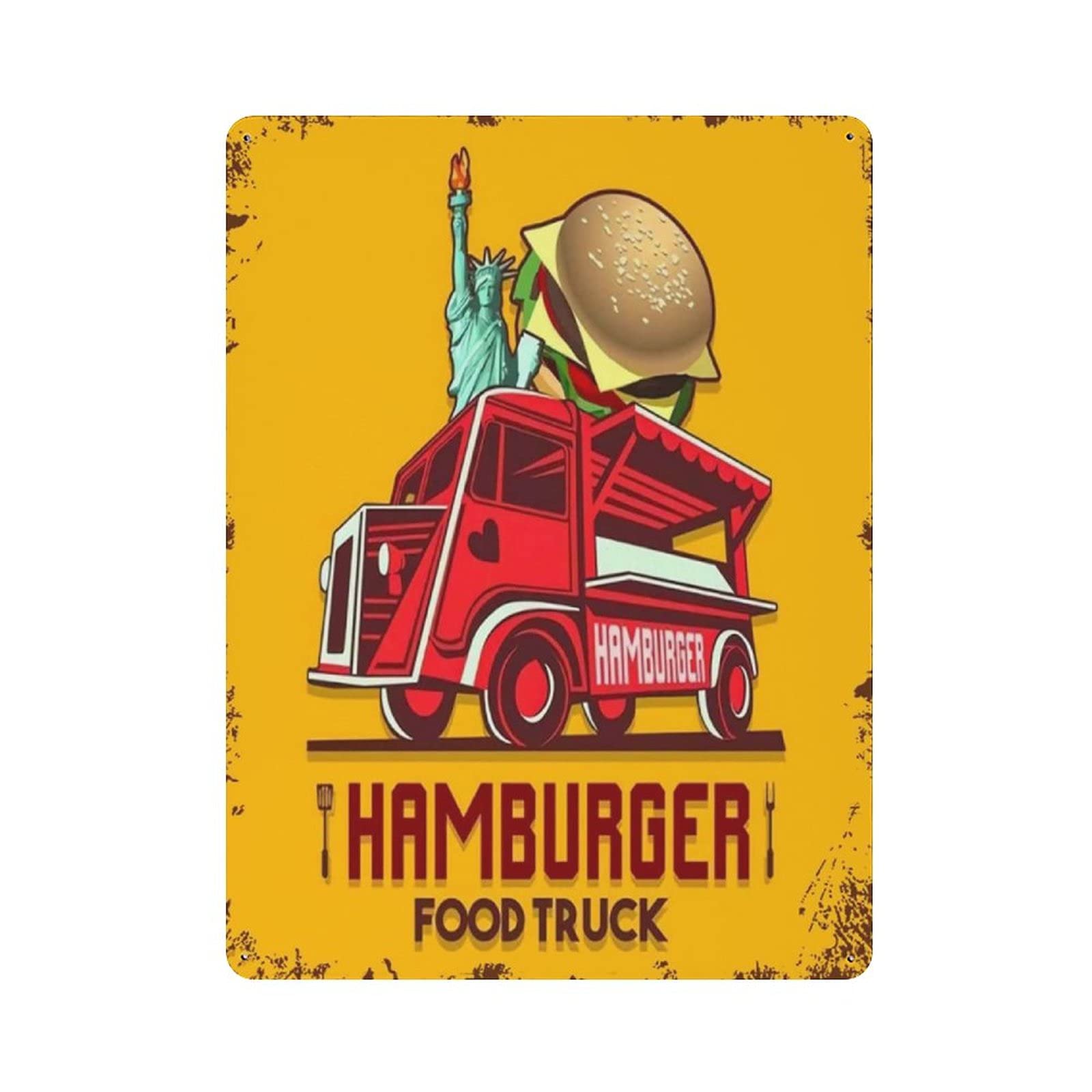 Metal Tin Sign Food Truck Hamburger Delivery Service Vintage Tin Poster Metal Sign Wall Decoration Country Kitchen Home Garage Decor 16"x12"