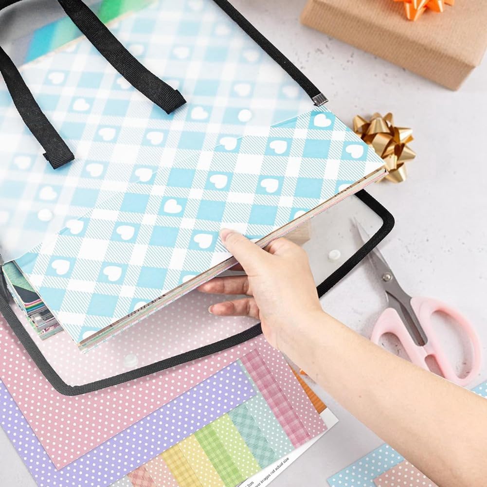 Srutueo Expandable Scrapbook Paper Storage Organizer, Black Paper for 12 X 12 Sheets, with Portable Handle Easy Install Easy to Use