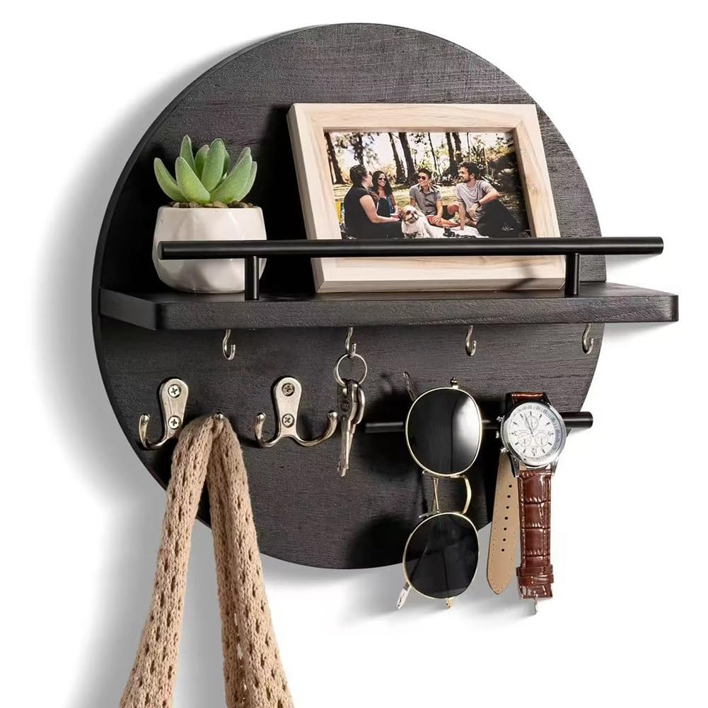 Littimoon Key Holder Wall Mount - Decorative Key Rack and Organizer Hooks - Wooden Key Hanger with Shelf for Wall and Home Decor