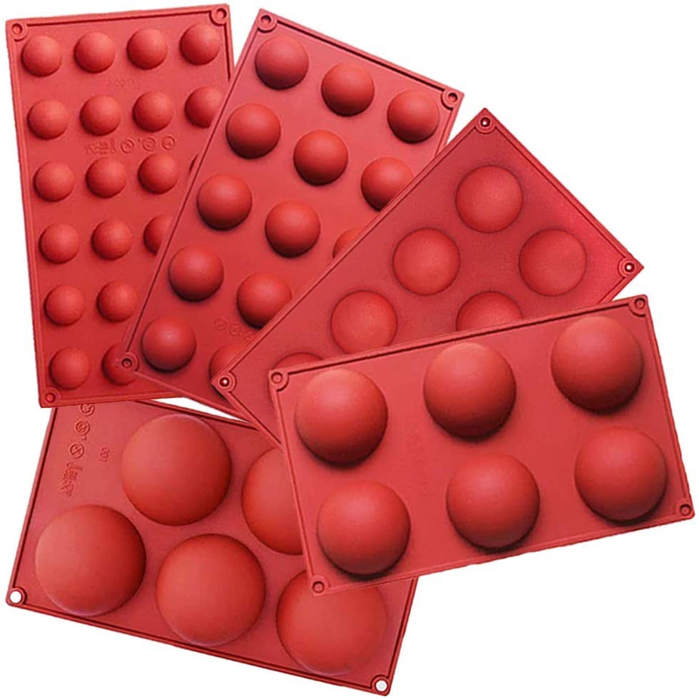 NIUYASACY Sphere Silicone Molds, Silicon Dome mold semi sphere Baking Mould for Making Candy, Chocolate,Cake,Jelly,Variety Sizes (5Pack Silicone Molds)