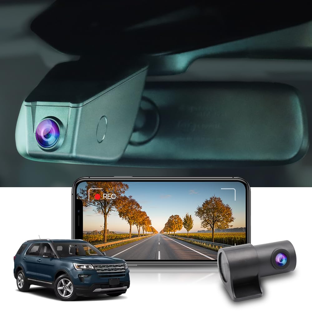 Fitcamx Front 2160P+Rear 1080P Dash Cam for 2011-2023 Ford Explorer with Auto Dimming/Rain Sensor (HD2-6275), OEM Look, Dual HD Video, Loop Recording, WiFi & APP, G-Sensor, Easy to Use, 128GB Card