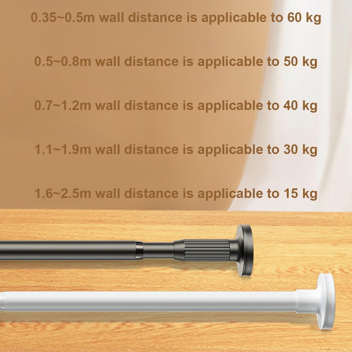 Adjuble 35-250 cm czarny stalowy drążek prysznicowy bez wiercenia, wysuwany, wszechstronny do łazienki, kuchni, kabiny i szafy (50-80 cm)