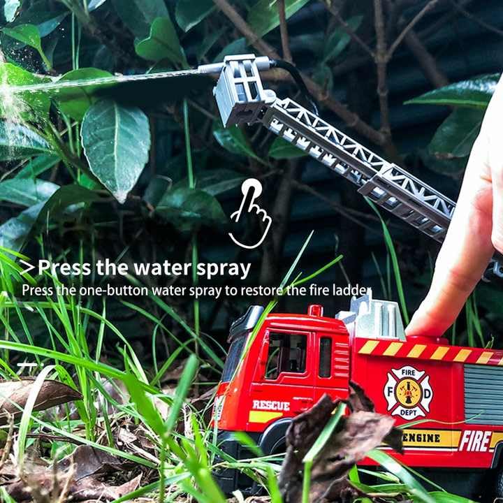 Image of Fire Fighter Truck Toy with Water Spray, Lights & Sound, Pull Back Fire Engine with 360 Rotating Ladder, Die Cast Fire Brigade Truck Toy for Kids Boys Girls