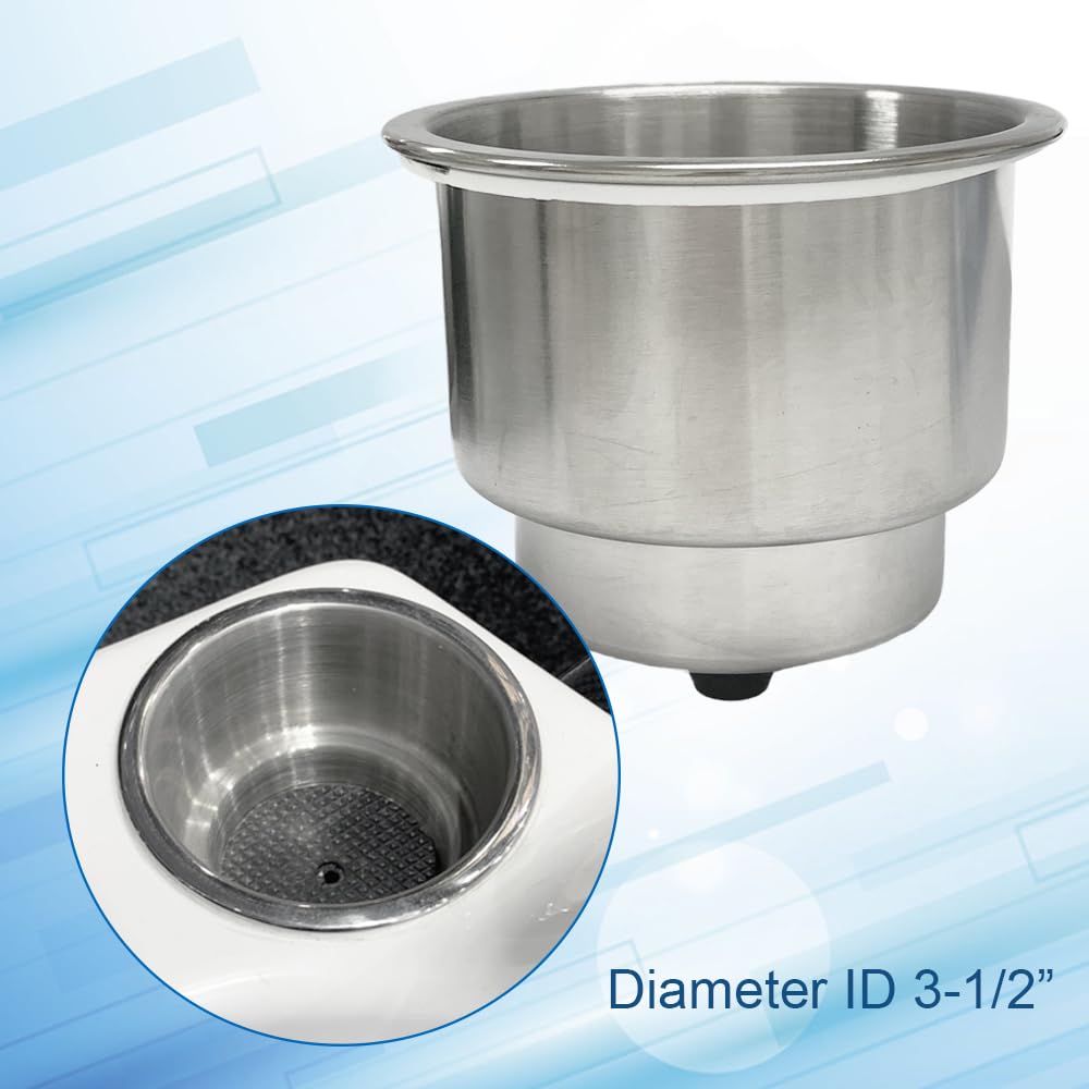 TuoP Marine RV Soporte para Vasos de Barco con Drenaje, Acero Inoxidable, Altura 4 Pulgadas Diámetro Interior ID 3 1/2 Pulgadas. Diámetro Exterior OD: 4 1/4 Pulgadas OD,1pcs.