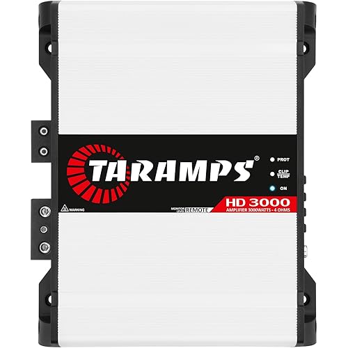 Taramps HD 3000 4 Ohms White 1 Channel Amplifier 3000 Watts RMS Digital, Crossover, Low/High Pass, Bass Boost, Gain Control, Car Audio System, Monoblock Full Range, LED Monitor Indicator, HD 3k