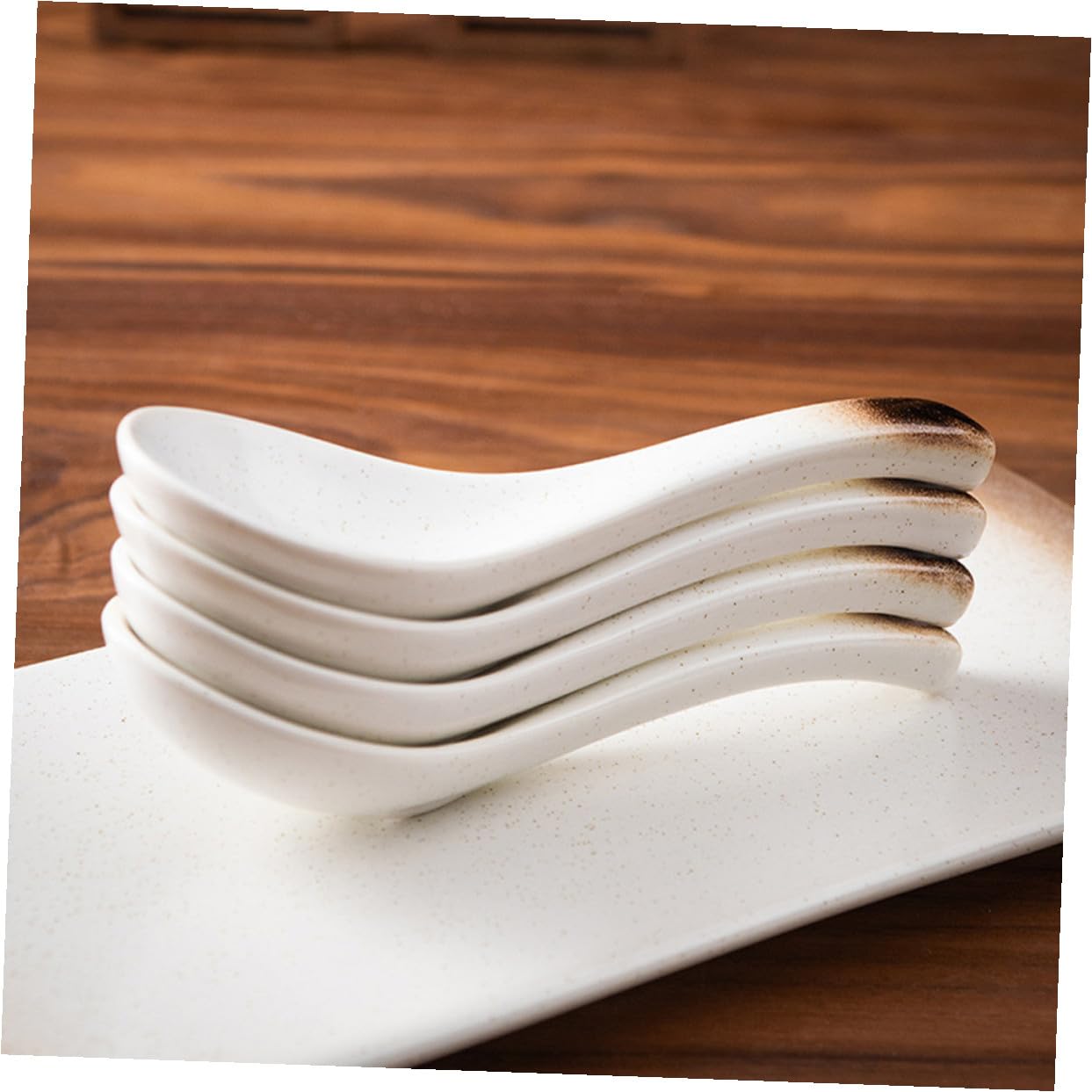 5 pièces Cuillères Céramique Japonaise Résistantes Chaleur pour Soupe Ramen Riz Porridge Service Quotidien