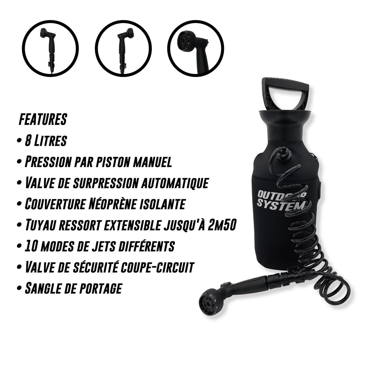 Doccia portatile manuale da 8 l, alimentata a pistone, per uso esterno: surf, campeggio, spiaggia, ciclismo, animali domestici