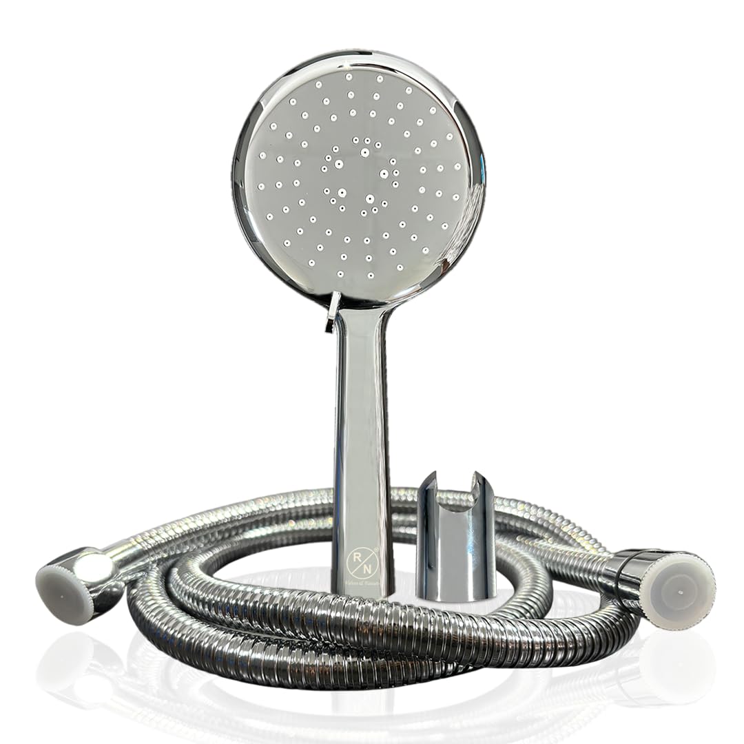 RN SS Hand Shower Set for Bathroom With 1.5 mtr Shower Hose & Holder, With 3 Flow, Silicon Nozzle Round shape Silver Chrome Finish_6923-image-20