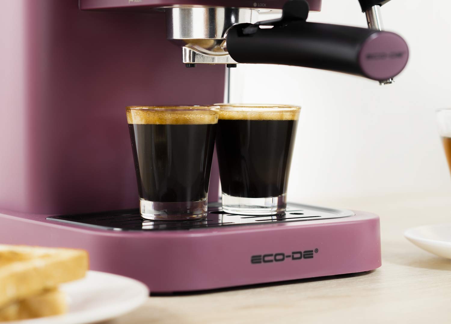 ECODE® Cafetera Express con 20 Bares de Presión y 1050 W, Vaporizador, Deposito de 1.5L, Calientatazas, Termometro, Brazo Doble Salida, Dosificador con Prensador, Mono/Doble dosis - Delice Purple