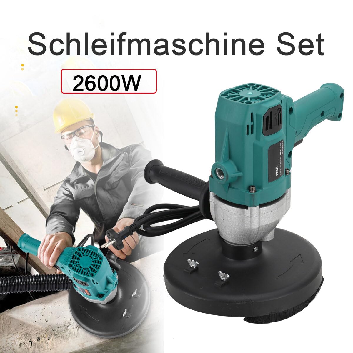 Zementschleifmaschine 2600W Schleifmaschine Set 3000r/min Betonschleifer Sanierungsfräse Betonfräse mit 180mm für Polieren von Zementwänden,Renovierung von alten Mauern,Polieren von Böden