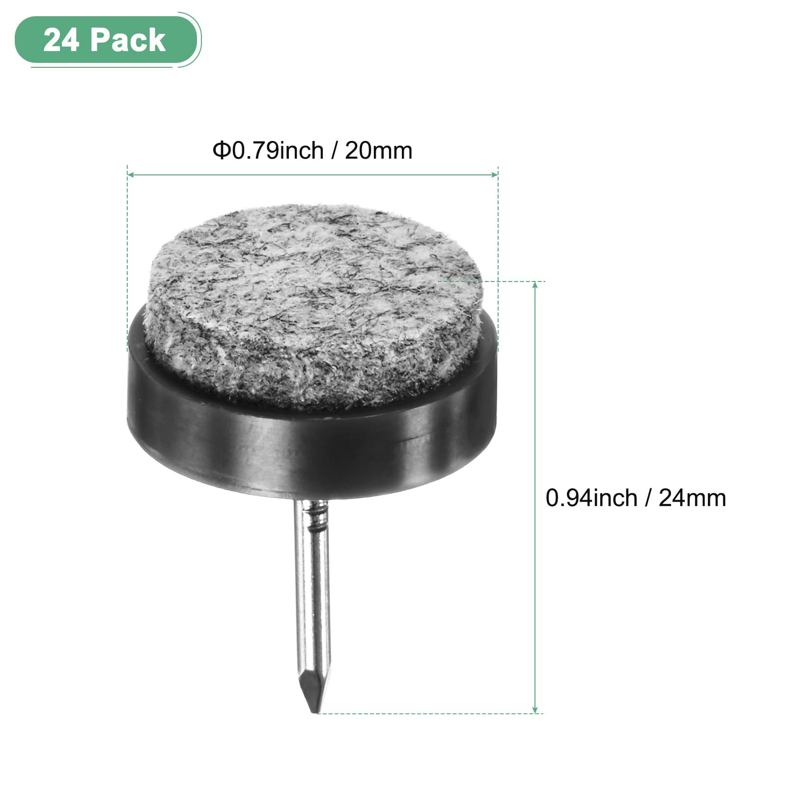 M METERXITY 24-Pack Furniture Felt Pads Nail-on, 0.79" (20mm) Heavy Thickening Felt Round Pad for Chair/Table - Image 3
