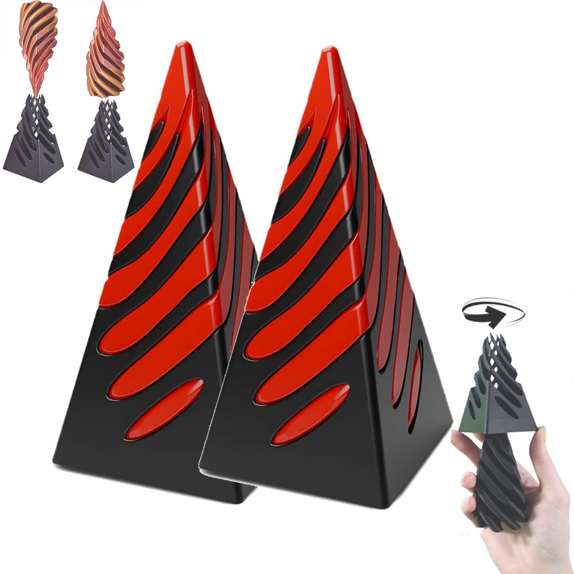 Impossible Pyramid Passthrough Sculpture, Pass Through Pyramid Fidget Toy, 3D Printed Spiral Cone Toy Pyramid Passthrough Sculpture, Desktop Decor Souvenir Gift (Red*2)
