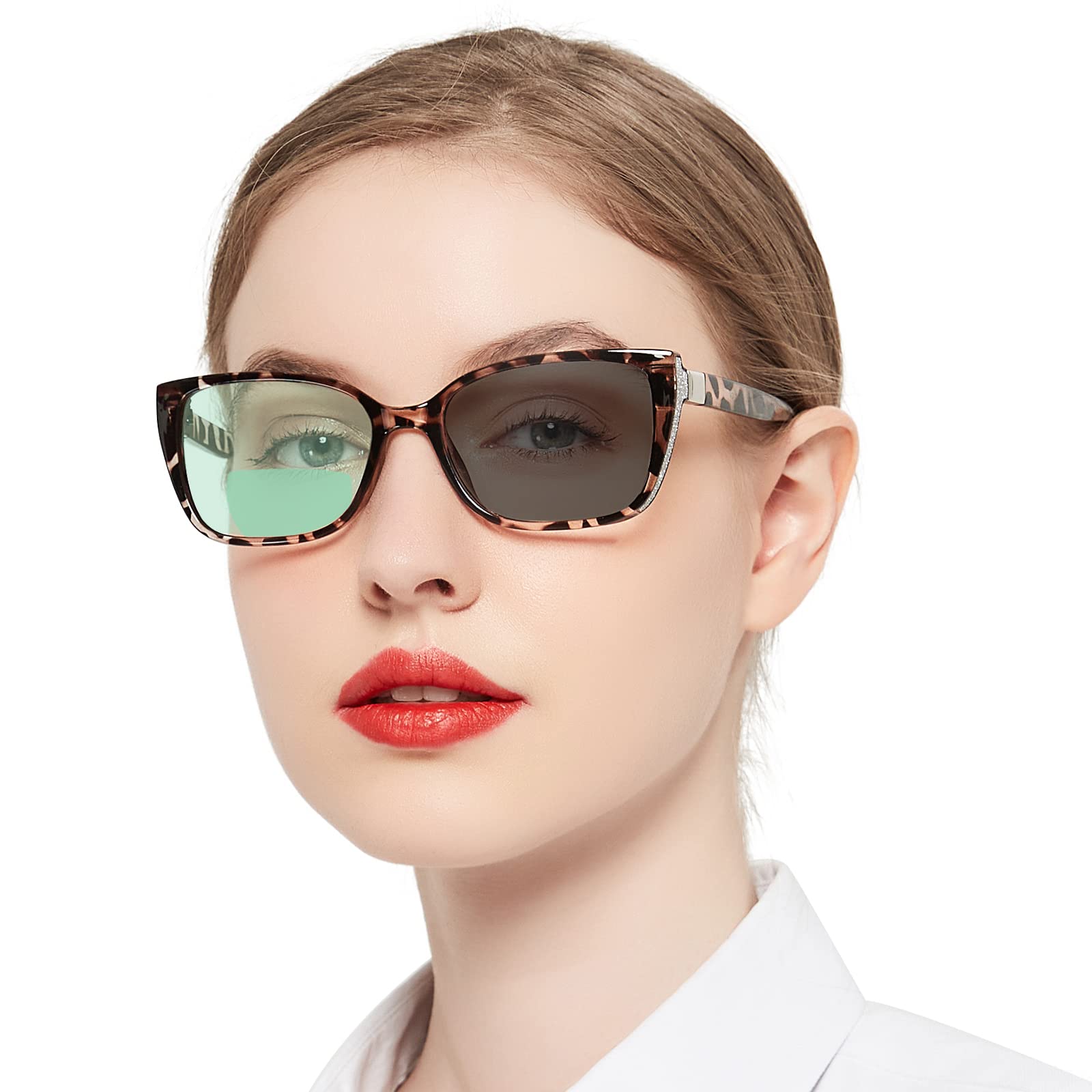 OCCI CHIARI Transition Photochromic Bifocal Reading Glasses Womens,Big Clear UV Protection Sunglasses Readers1.0 1.5 2.0 2.5 3.0 3.5 4.0(Tortoise +100)