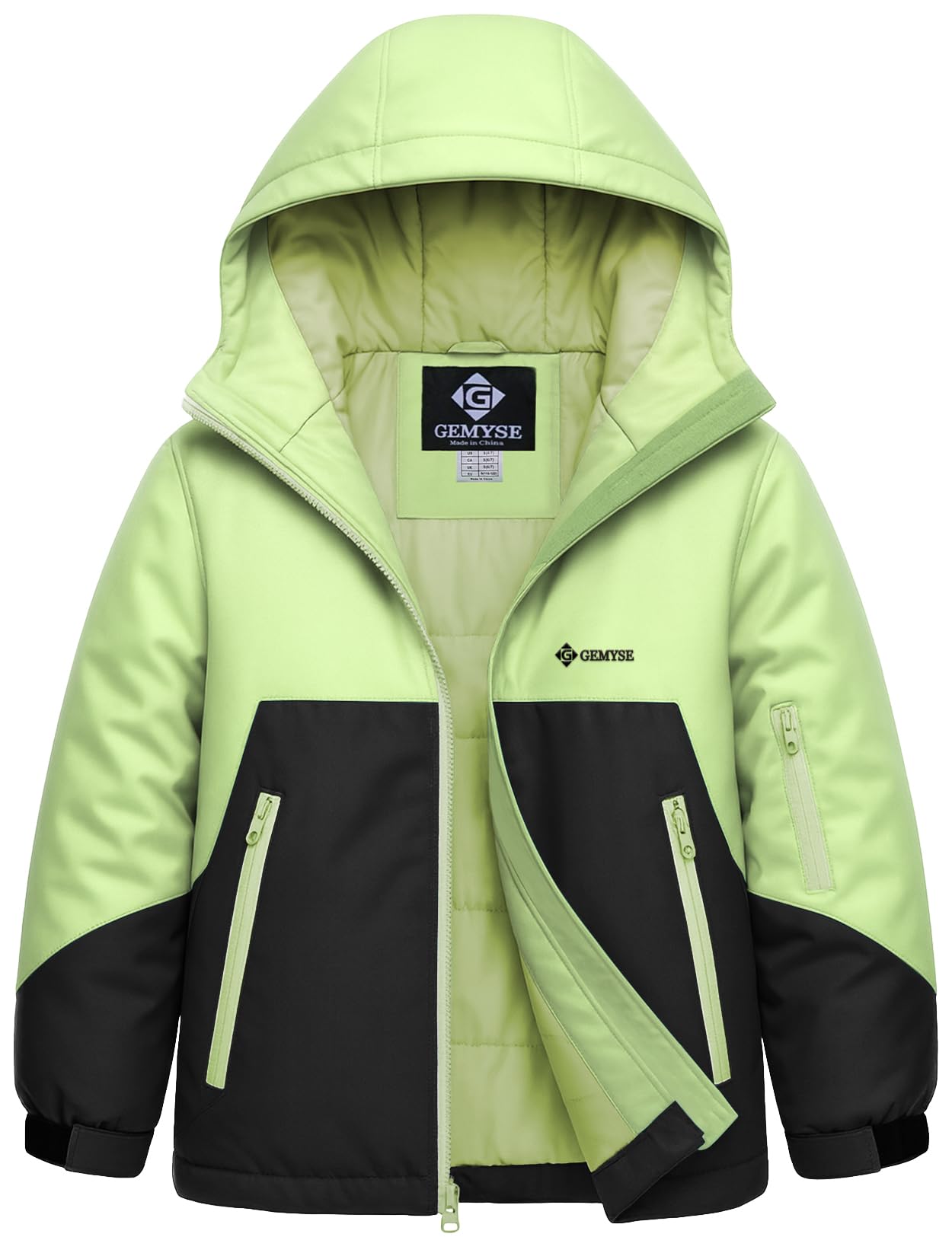 GEMYSE Boy's Waterproof Ski Snow Jacket Fleece Windproof Winter Jacket with Hood